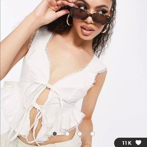 ASOS lace corset top | white | Tie front